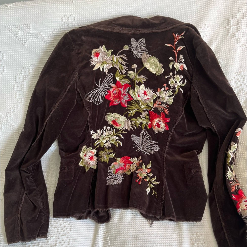 Velvet JOHNNY WAS jacket brown floral butterfly embroidered blazer M medium boho